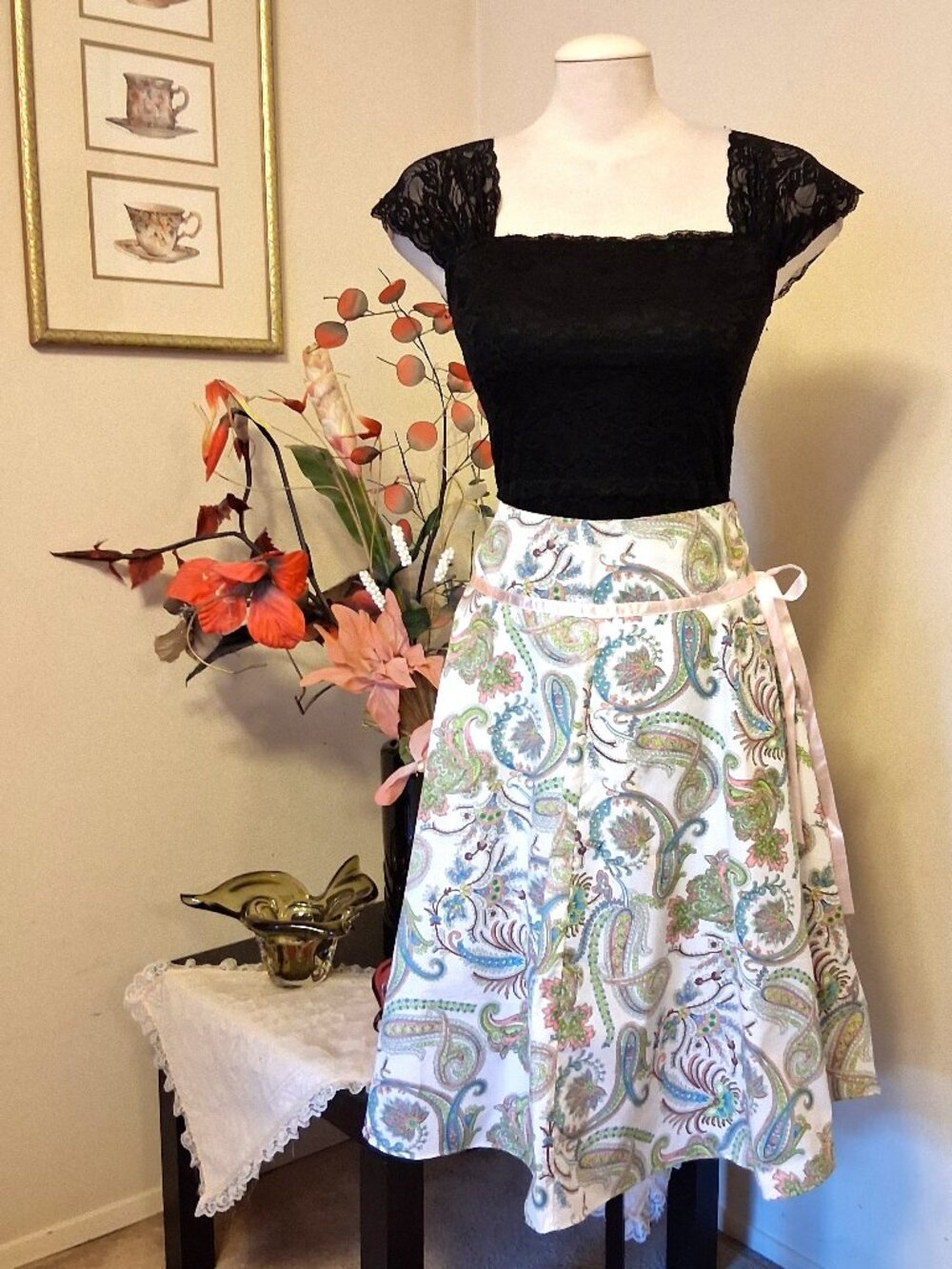 Floral Printed Lined Midi Skirt A-Line Flared Quality Summer Skirts 10